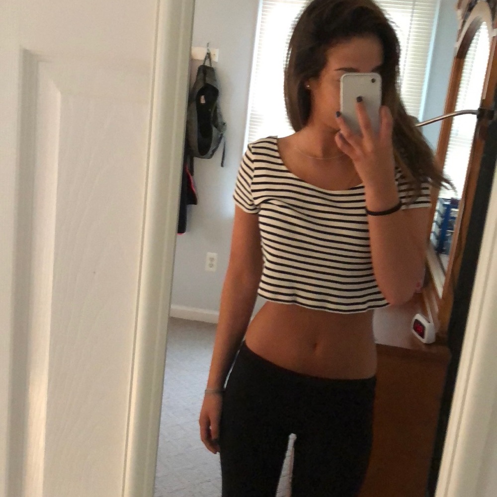 H&M black and white Striped Crop Top